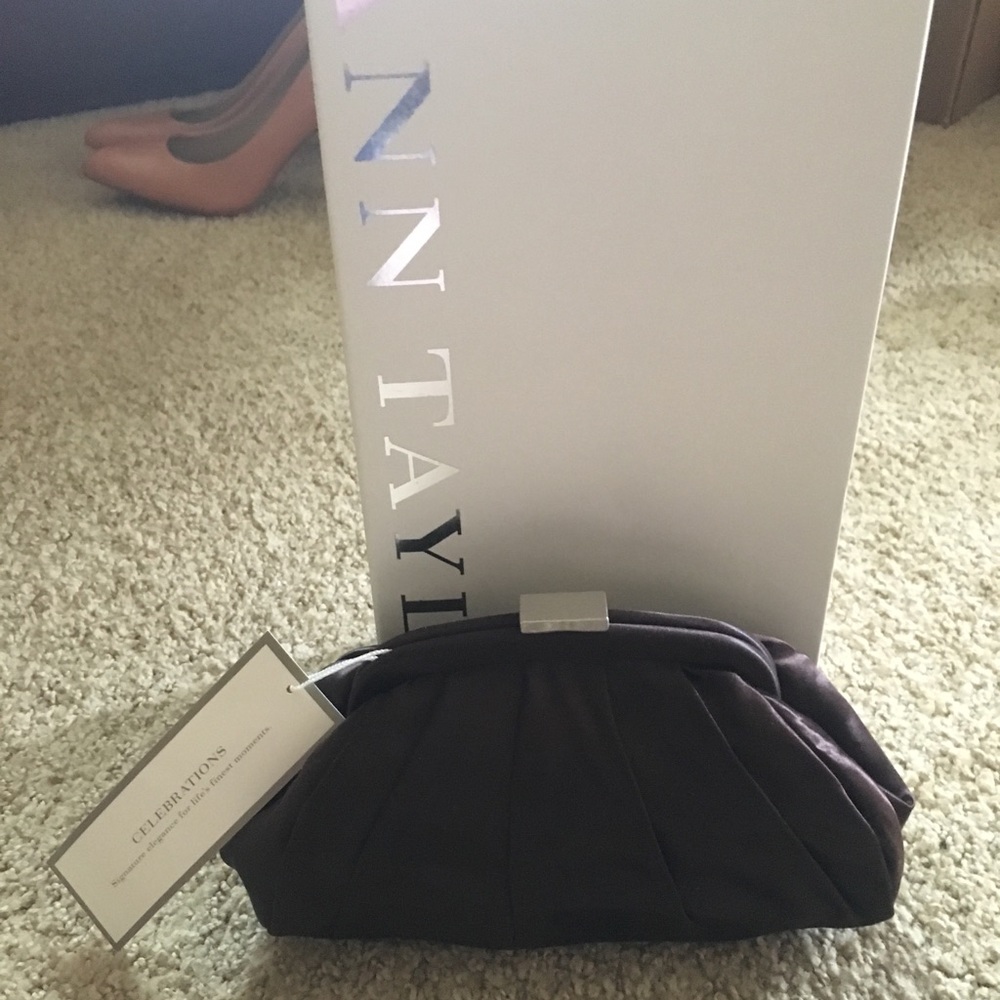 NWT Ann Taylor Expresso Satin Clutch